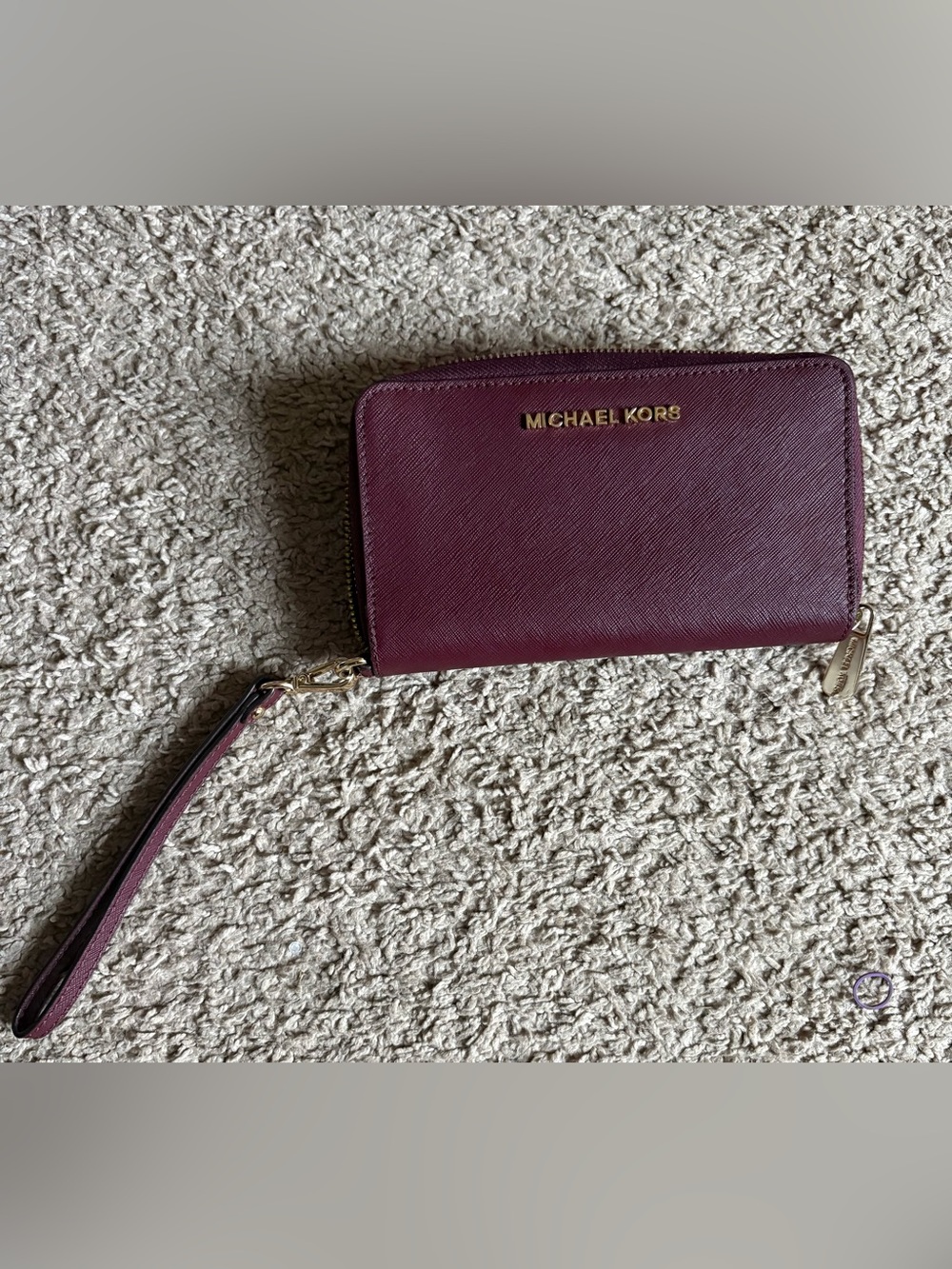 Michael Kors Wine Zip-Around Wristlet Wallet with Gold Logo